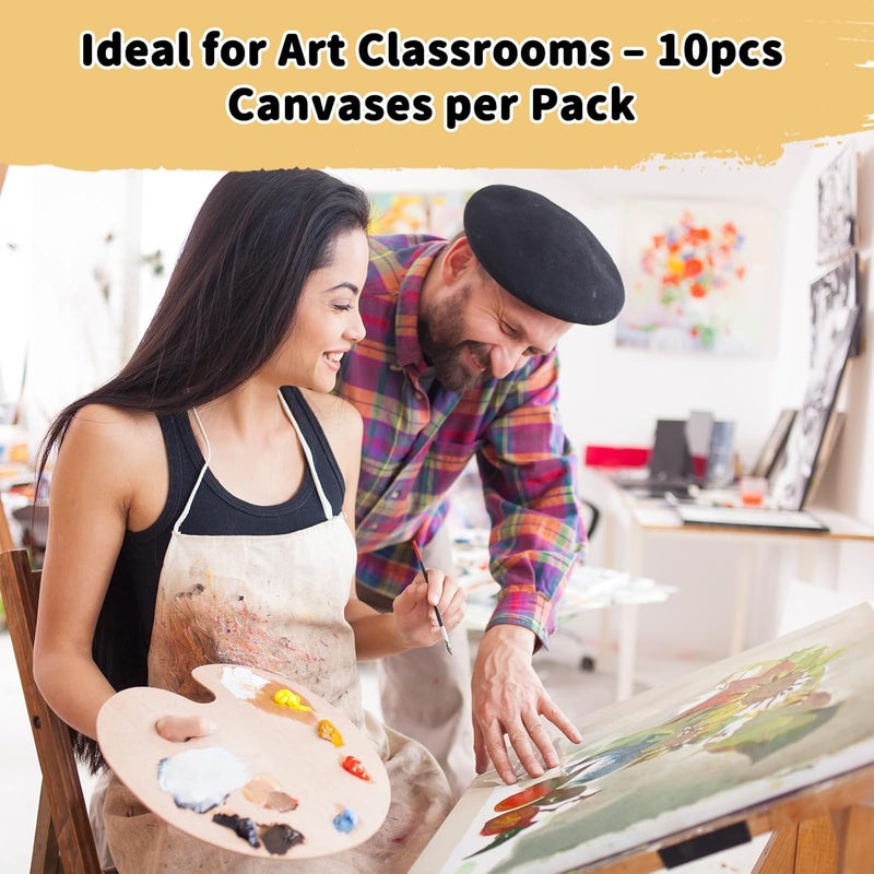 FROM ONE 10-Pack 8x10 Stretched Canvas – 100% Cotton with Cottonseed Husk, 5/8” Deep Wood Frame, Triple Primed Acid-Free White Canvas, Ideal for Acrylics, Oils, Gouache & Tempera (Beginners, Students) - Image 5